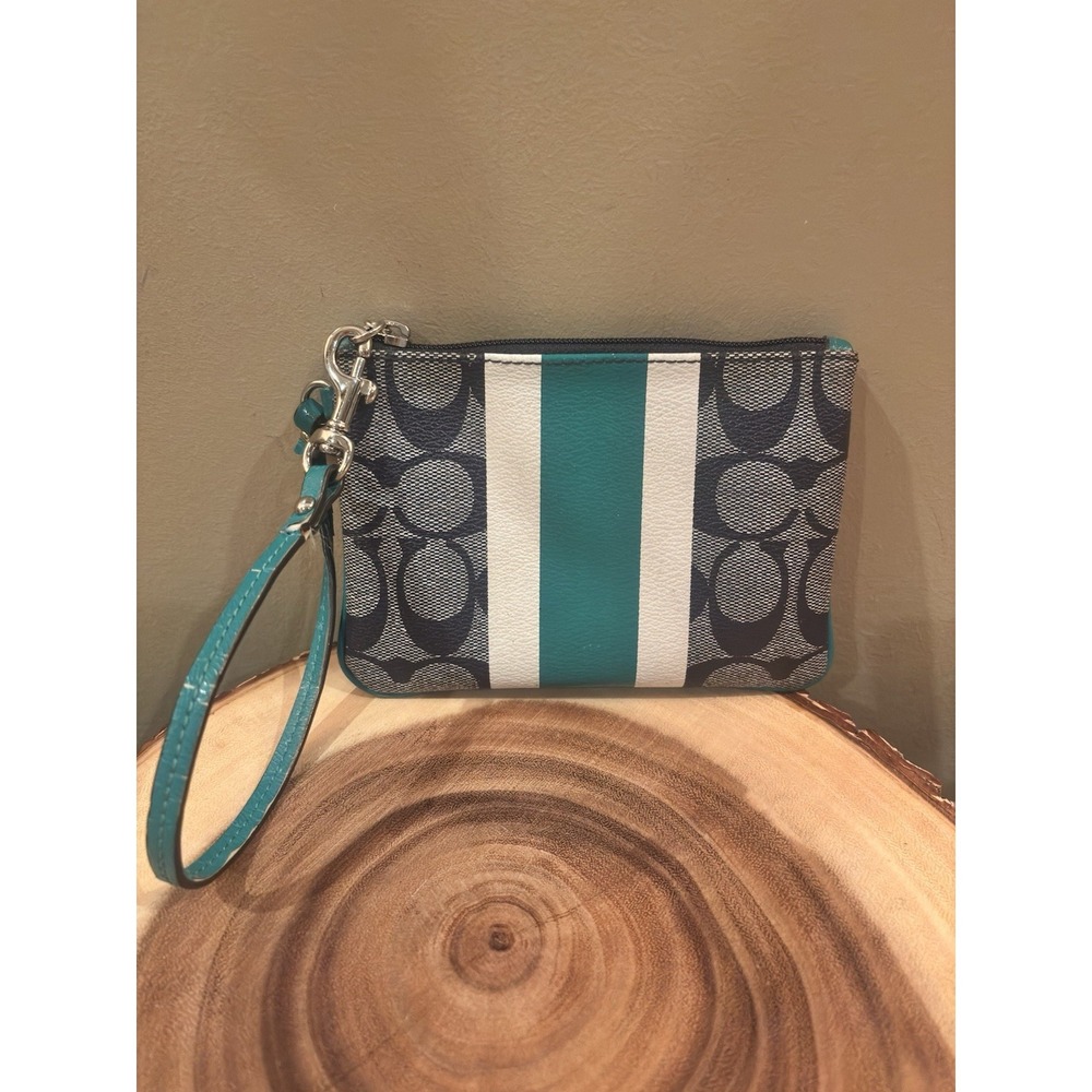 Coach Corner Zip Signature Jaquard With Strips Wristlet